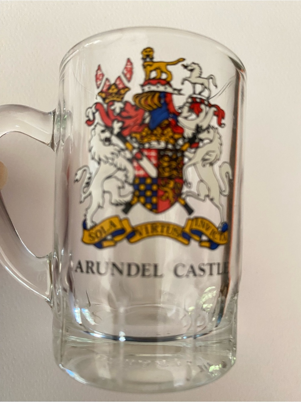 Beer Mugs Clear Glass Arundel Castle England Tumbler Set of Two